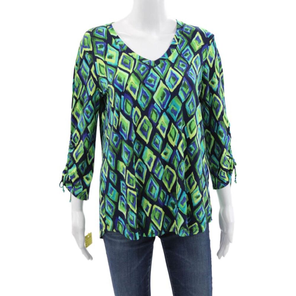 Pure Essence Women Basic Blouse Multicolor V-Neck 3/4 Sleeve Size S